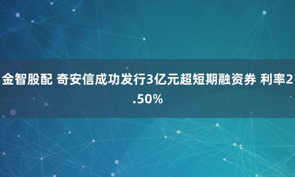 金智股配 奇安信成功发行3亿元超短期融资券 利率2.50%