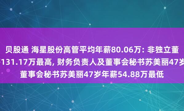 贝股通 海星股份高管平均年薪80.06万: 非独立董事严季新61岁年薪131.17万最高, 财务负责人及董事会秘书苏美丽47岁年薪54.88万最低