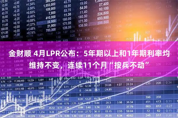 金财顺 4月LPR公布：5年期以上和1年期利率均维持不变，连续11个月“按兵不动”