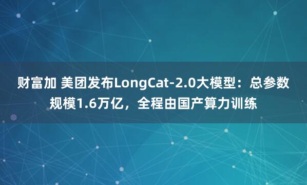 财富加 美团发布LongCat-2.0大模型：总参数规模1.6万亿，全程由国产算力训练
